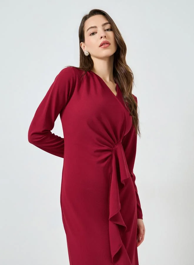 ستايلي فستان طويل بأكمام طويلة وكشكش